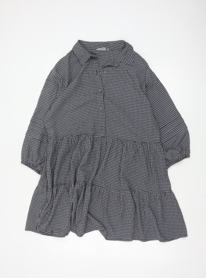 Oliver Bonas Women Black Check Shirt Dress UK 12 Long Sleeve