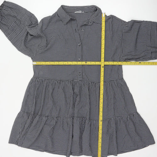 Oliver Bonas Women Black Check Shirt Dress UK 12 Long Sleeve