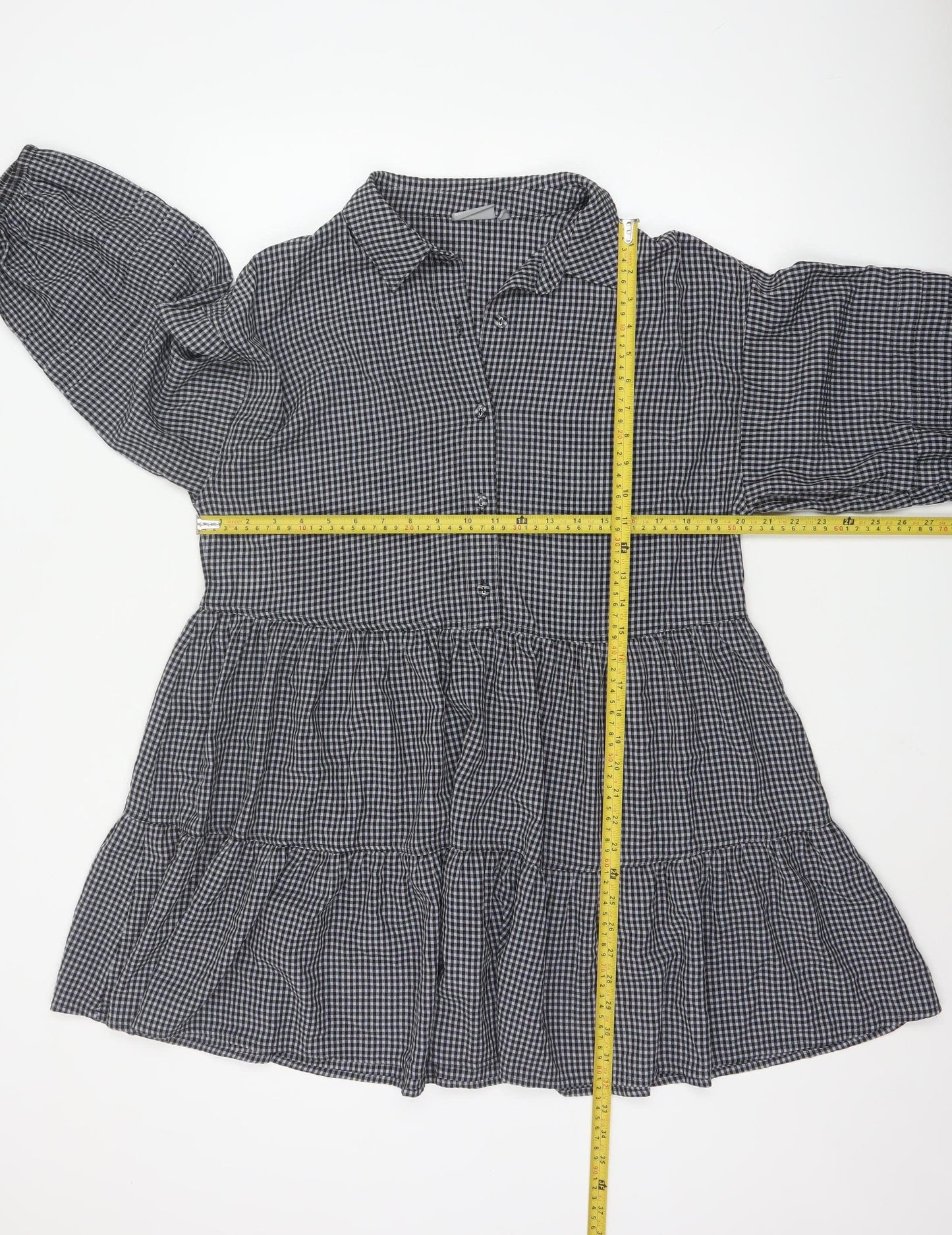 Oliver Bonas Women Black Check Shirt Dress UK 12 Long Sleeve