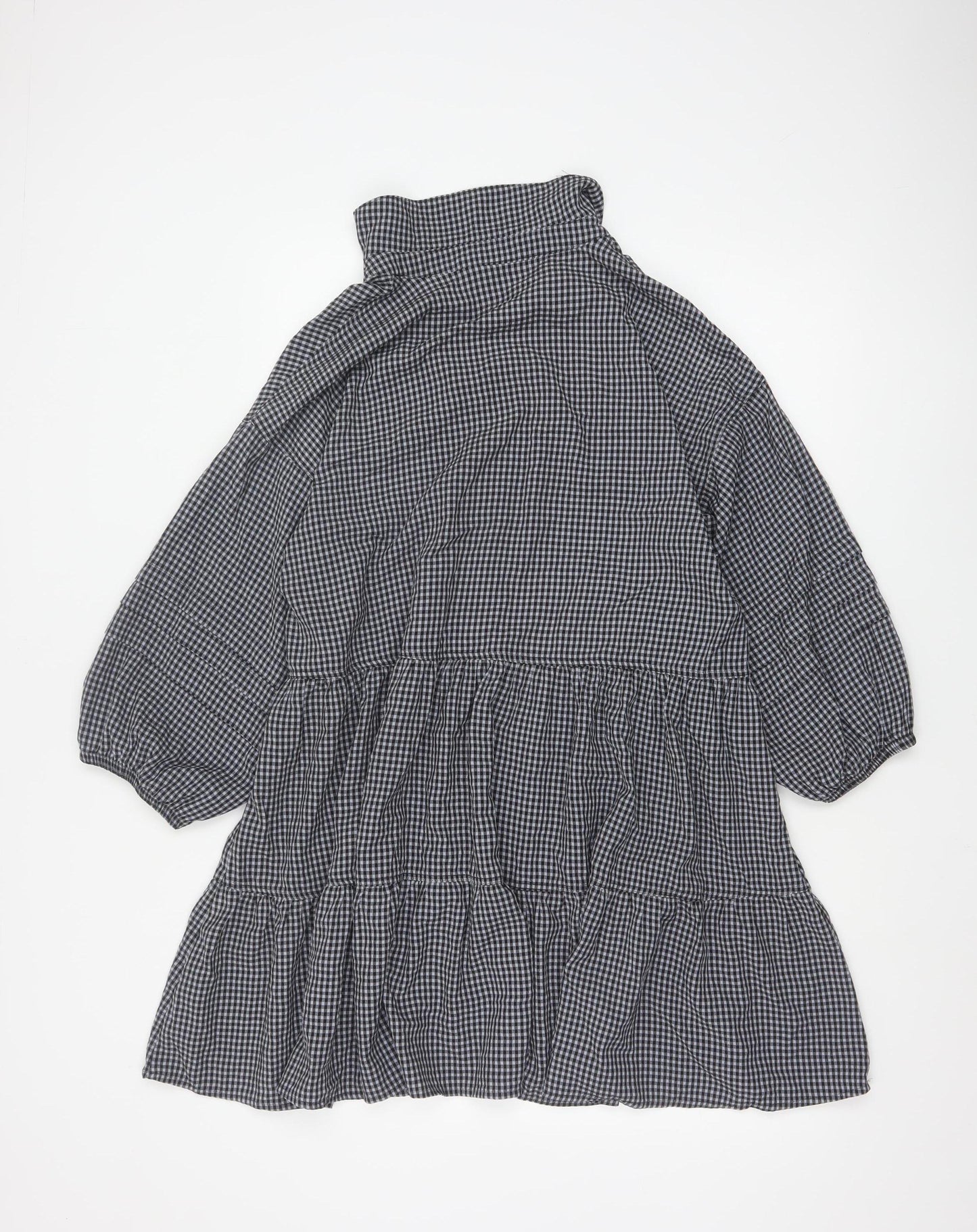 Oliver Bonas Women Black Check Shirt Dress UK 12 Long Sleeve