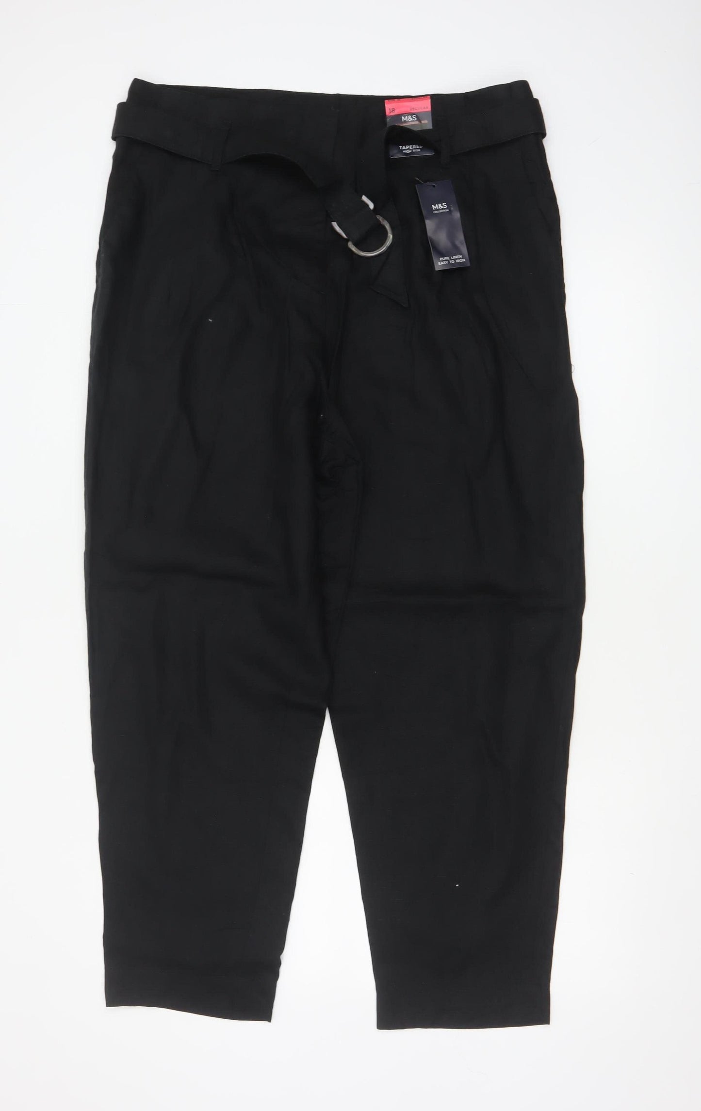 Marks and Spencer Women’s Black Linen Tapered Trousers Size 18 Regular