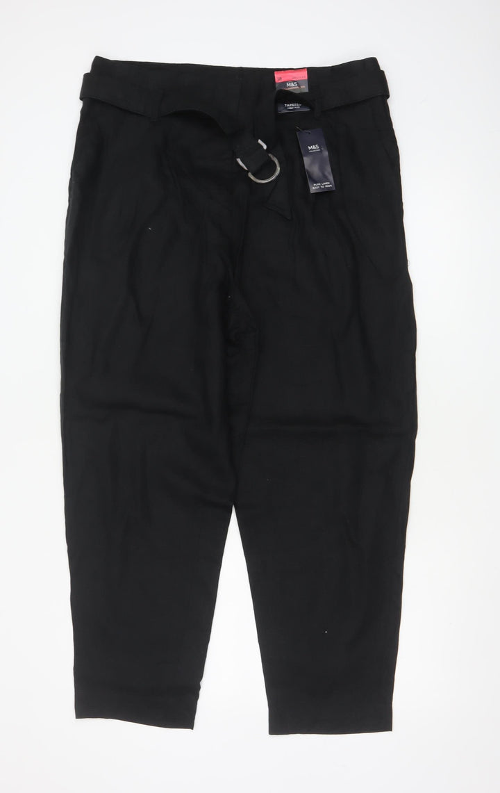 Marks and Spencer Women’s Black Linen Tapered Trousers Size 18 Regular