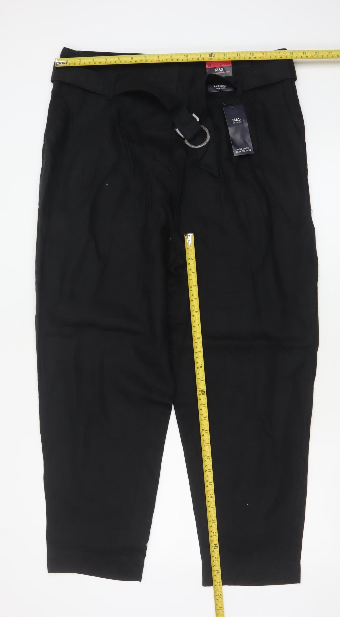Marks and Spencer Women’s Black Linen Tapered Trousers Size 18 Regular