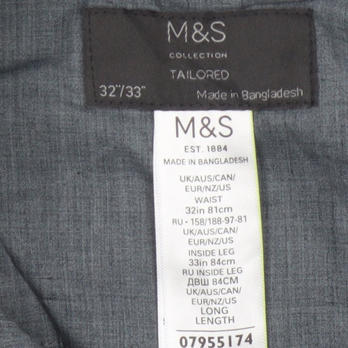 Marks and Spencer Men's Black 32x33 Tailored Dress Trousers