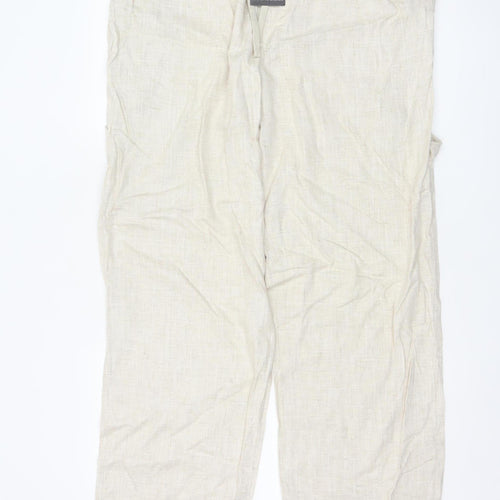 boohooMAN Men's Beige Linen Blend Casual Trousers Size L