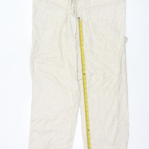 boohooMAN Men's Beige Linen Blend Casual Trousers Size L