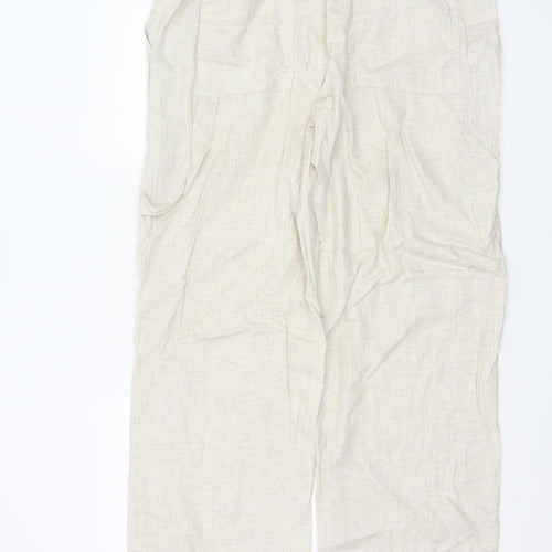 boohooMAN Men's Beige Linen Blend Casual Trousers Size L