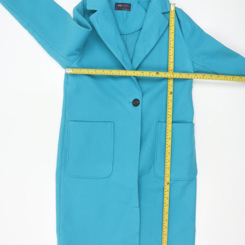 Marks and Spencer Women's Blue Size 6 Single-Breasted Mid-Length Coat