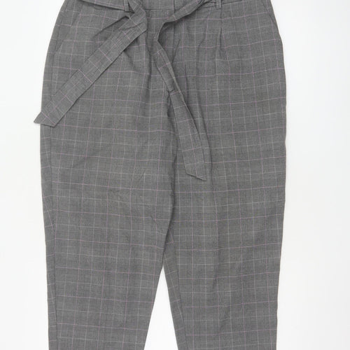 Oasis Womens Grey Check Belted Tapered Trousers Size 14