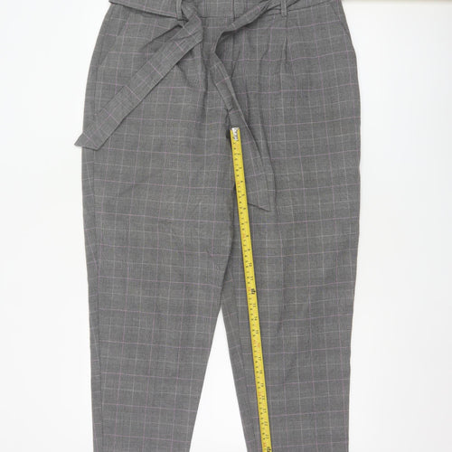 Oasis Womens Grey Check Belted Tapered Trousers Size 14