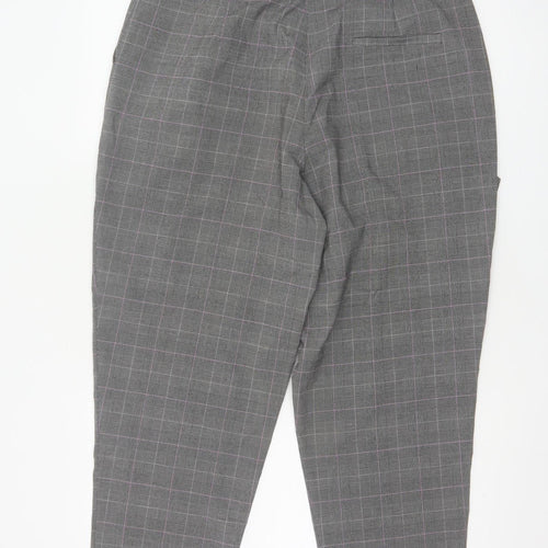 Oasis Womens Grey Check Belted Tapered Trousers Size 14