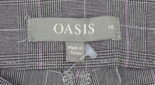 Oasis Womens Grey Check Belted Tapered Trousers Size 14