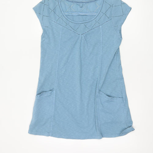 White Stuff Women's Blue Embroidered Cotton Tunic Top UK 10
