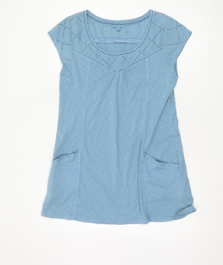 White Stuff Women's Blue Embroidered Cotton Tunic Top UK 10