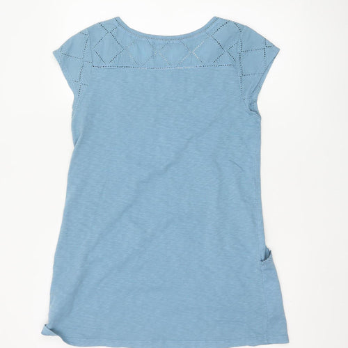 White Stuff Women's Blue Embroidered Cotton Tunic Top UK 10