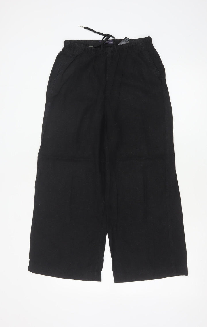 Marks and Spencer Women’s Black Linen Blend Cropped Wide-Leg Trousers Size 8