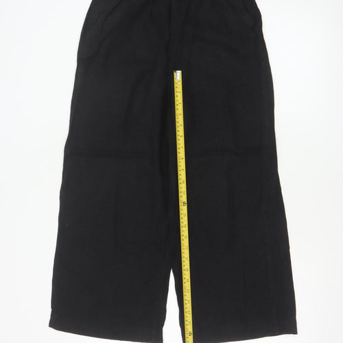 Marks and Spencer Women’s Black Linen Blend Cropped Wide-Leg Trousers Size 8