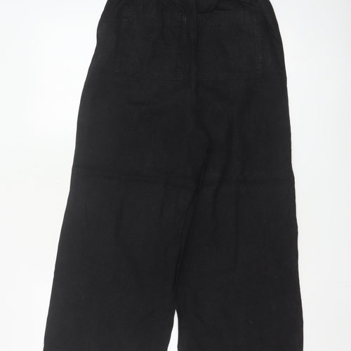 Marks and Spencer Women’s Black Linen Blend Cropped Wide-Leg Trousers Size 8