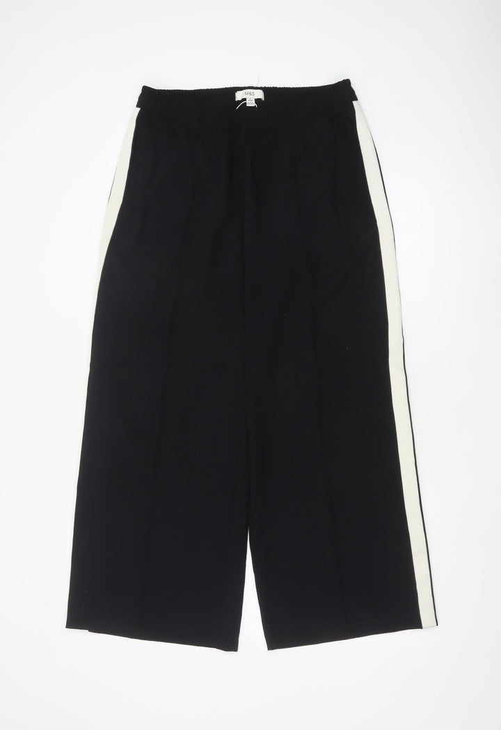 Marks and Spencer Women Black Wide-Leg Trousers Size 12 Short