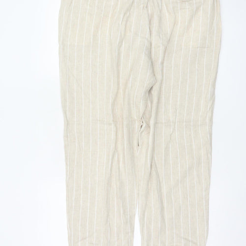 Marks and Spencer Womens Beige Striped Linen Blend Tapered Trousers Size 18