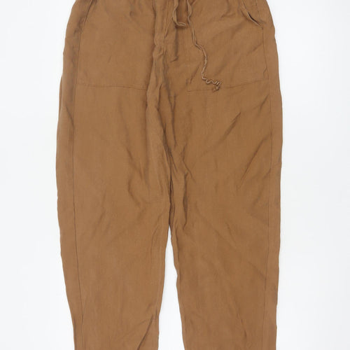 Marks and Spencer Women Brown Linen Blend Drawstring Trousers Size 12 Regular