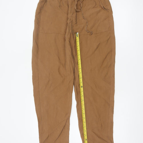 Marks and Spencer Women Brown Linen Blend Drawstring Trousers Size 12 Regular