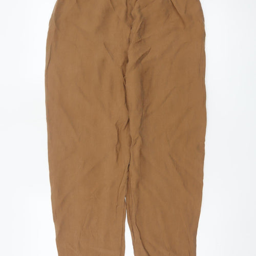 Marks and Spencer Women Brown Linen Blend Drawstring Trousers Size 12 Regular