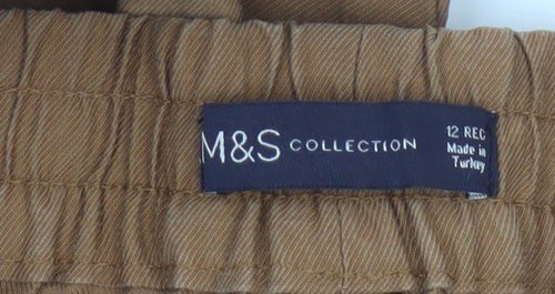 Marks and Spencer Women Brown Linen Blend Drawstring Trousers Size 12 Regular