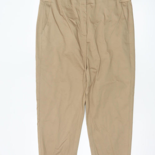 Marks and Spencer Women Beige Chino Trousers Size 16 Long Cotton Blend