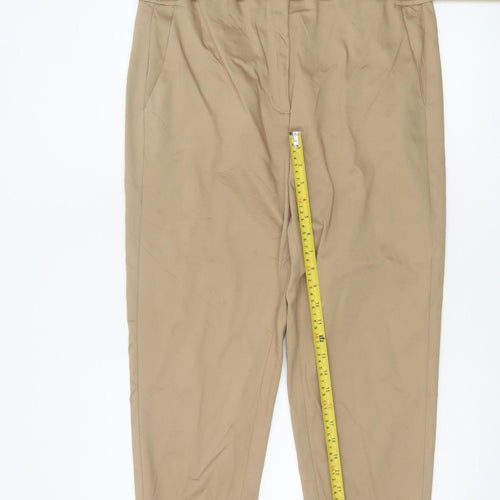 Marks and Spencer Women Beige Chino Trousers Size 16 Long Cotton Blend