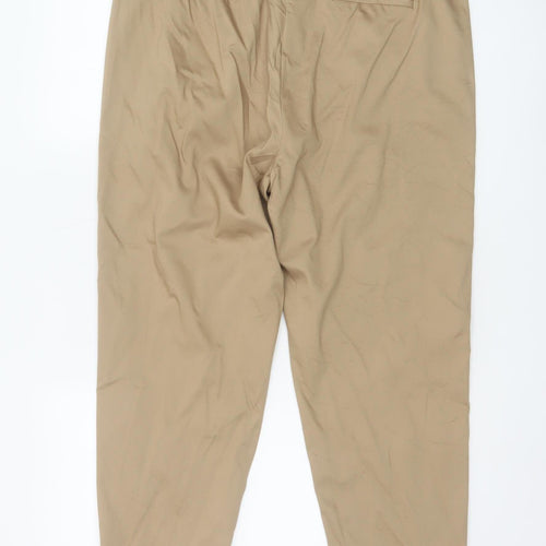Marks and Spencer Women Beige Chino Trousers Size 16 Long Cotton Blend