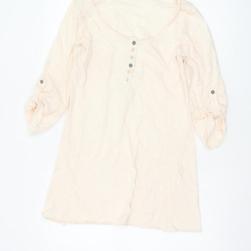 AKOZ Women's Beige Cotton 3/4 Sleeve Button Tunic Top S