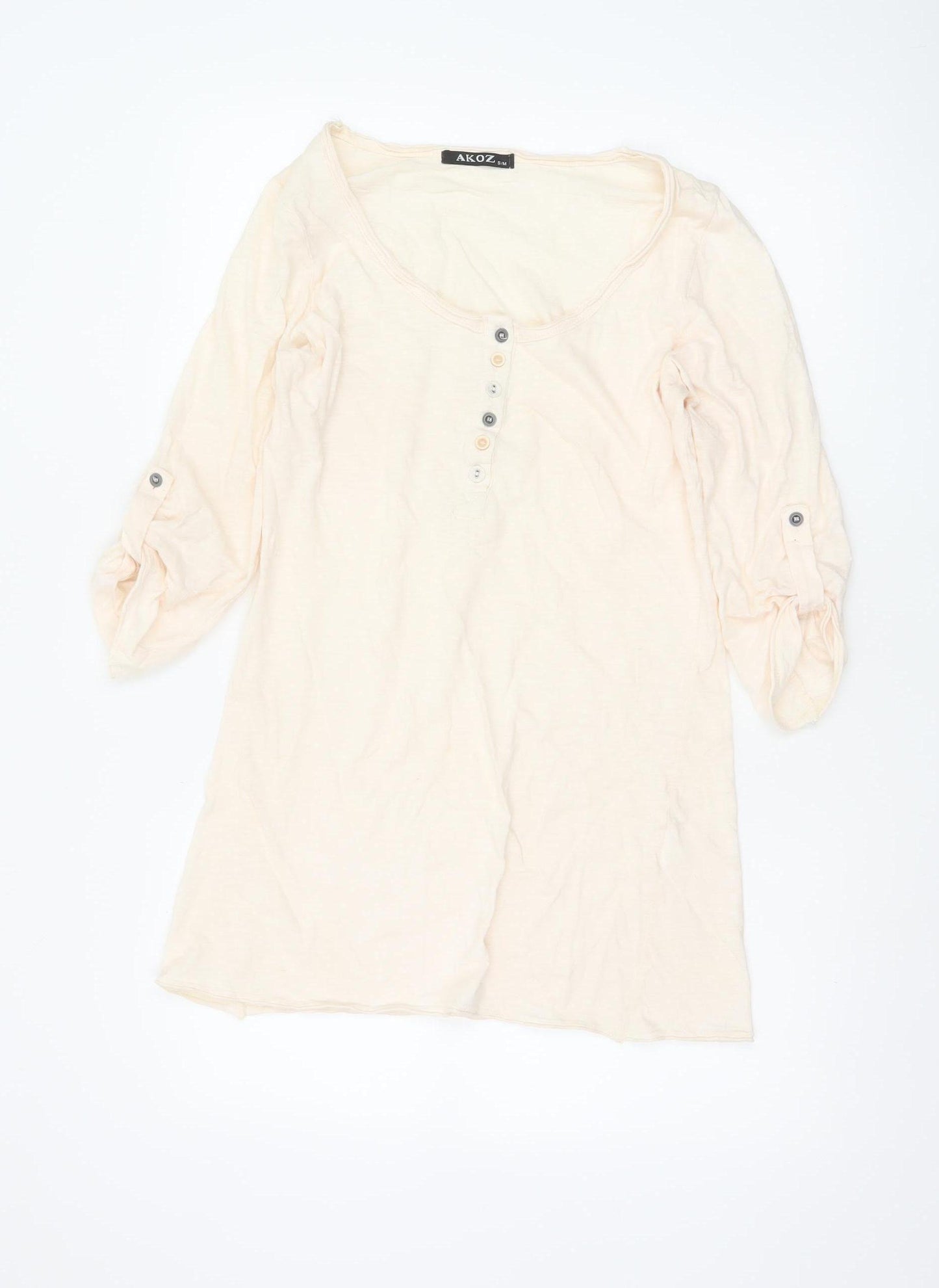 AKOZ Women's Beige Cotton 3/4 Sleeve Button Tunic Top S