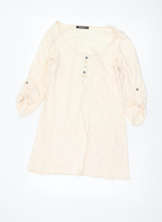AKOZ Women's Beige Cotton 3/4 Sleeve Button Tunic Top S