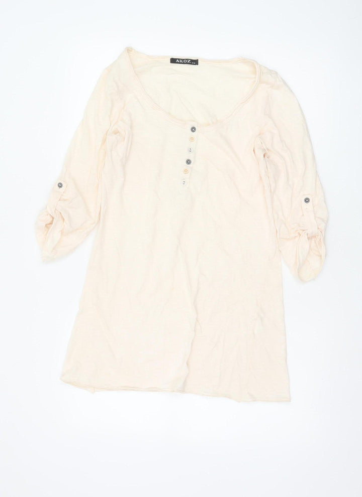 AKOZ Women's Beige Cotton 3/4 Sleeve Button Tunic Top S