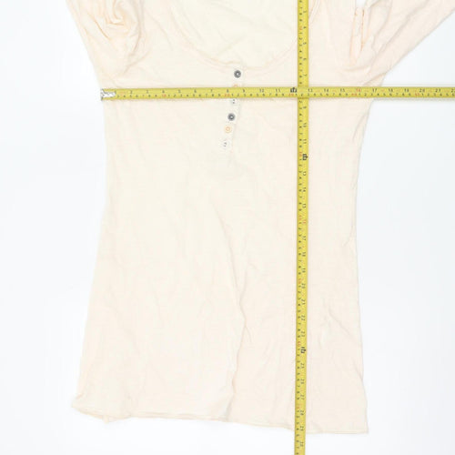AKOZ Women's Beige Cotton 3/4 Sleeve Button Tunic Top S