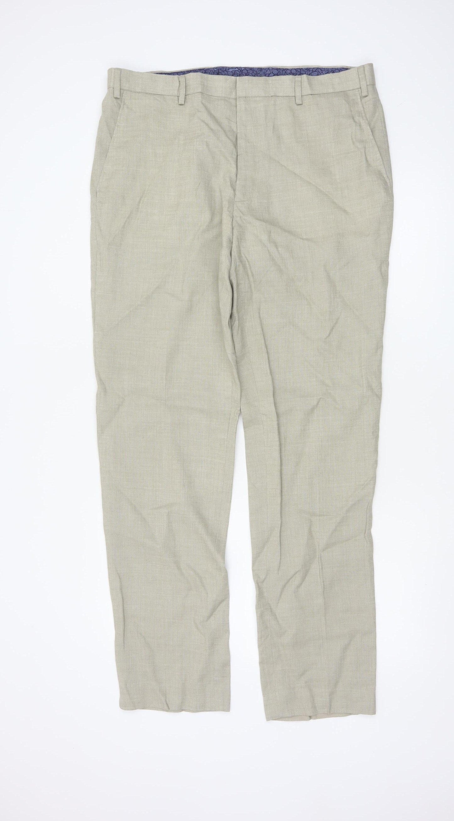 Marks and Spencer Men's Beige Linen Blend Tailored Chino Trousers 36L
