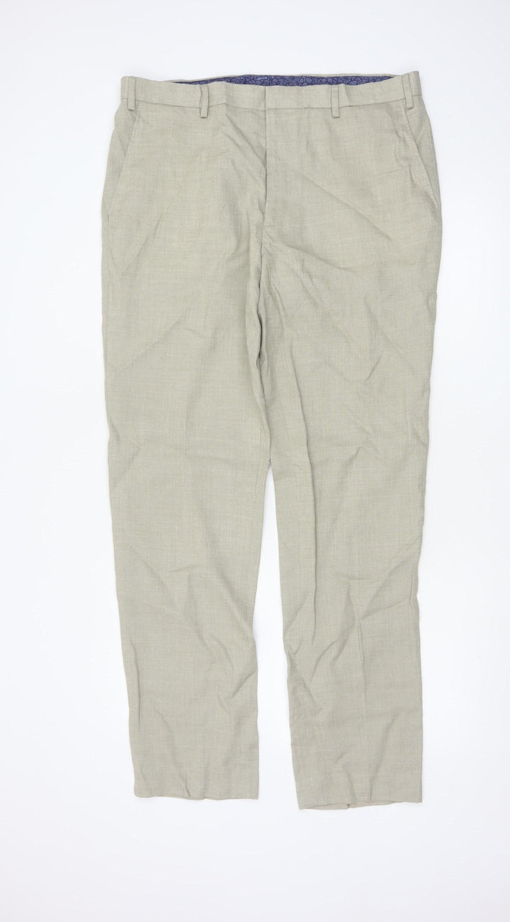 Marks and Spencer Men's Beige Linen Blend Tailored Chino Trousers 36L