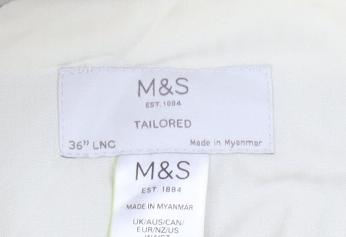 Marks and Spencer Men's Beige Linen Blend Tailored Chino Trousers 36L