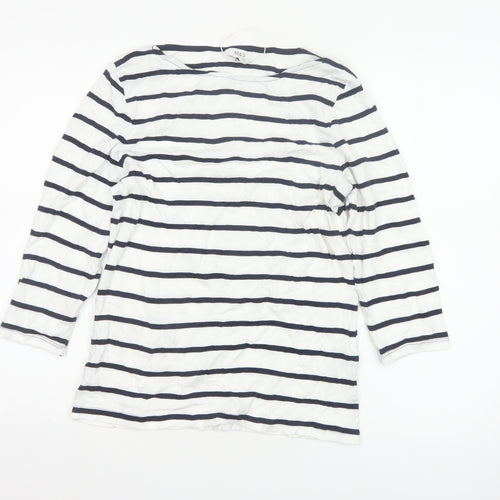 Marks and Spencer Women's White Striped 3/4 Sleeve Cotton T-Shirt Size 14