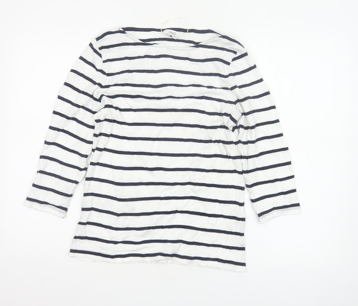 Marks and Spencer Women's White Striped 3/4 Sleeve Cotton T-Shirt Size 14