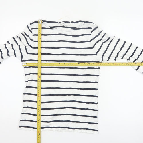 Marks and Spencer Women's White Striped 3/4 Sleeve Cotton T-Shirt Size 14