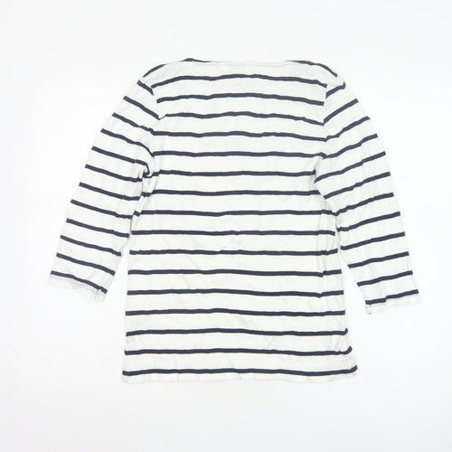 Marks and Spencer Women's White Striped 3/4 Sleeve Cotton T-Shirt Size 14