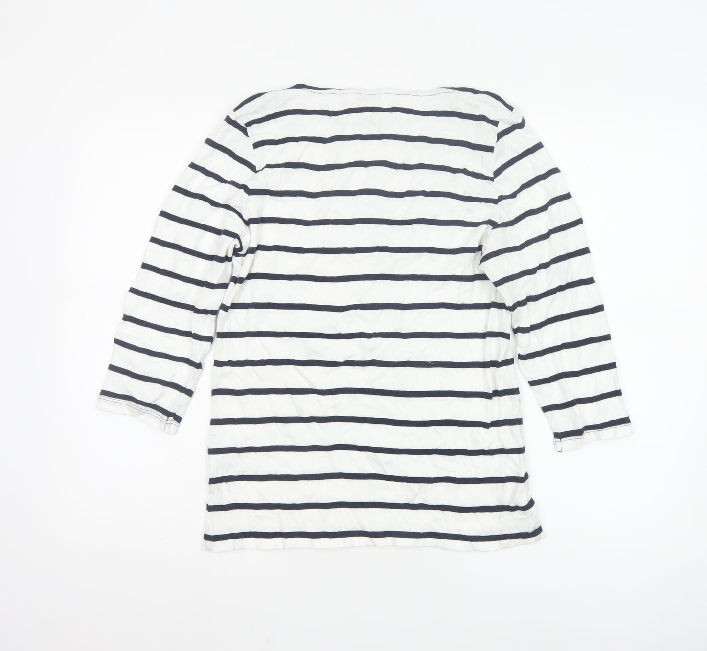 Marks and Spencer Women's White Striped 3/4 Sleeve Cotton T-Shirt Size 14
