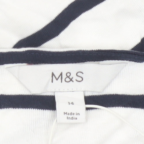 Marks and Spencer Women's White Striped 3/4 Sleeve Cotton T-Shirt Size 14