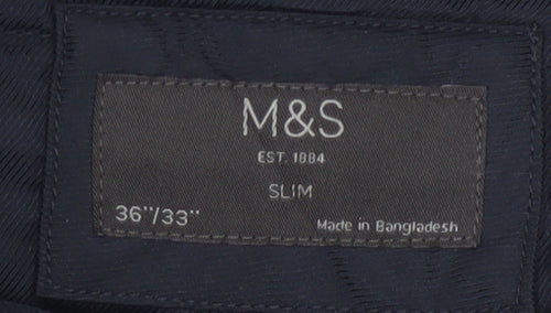 Marks and Spencer Men's Blue Slim Fit Chino Trousers 36/33