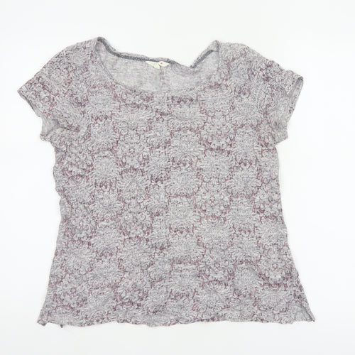 White Stuff Women's Purple Linen Floral Short Sleeve T-Shirt Size 12