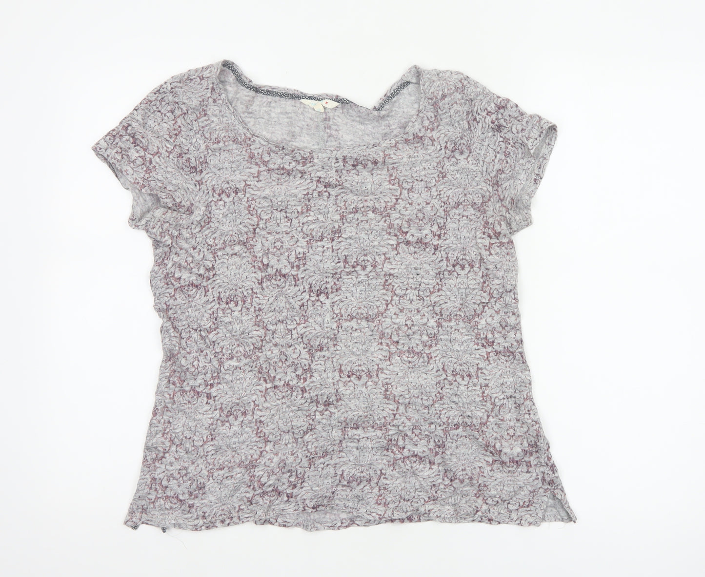 White Stuff Women's Purple Linen Floral Short Sleeve T-Shirt Size 12