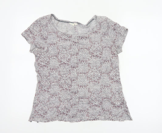 White Stuff Women's Purple Linen Floral Short Sleeve T-Shirt Size 12