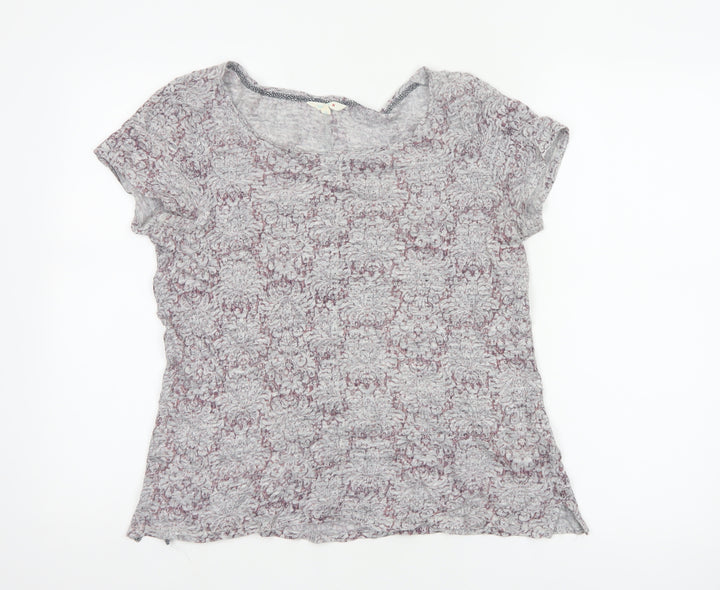 White Stuff Women's Purple Linen Floral Short Sleeve T-Shirt Size 12